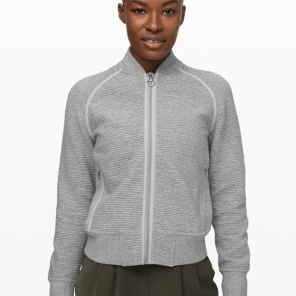 Lululemon🍋 On Repeat Bomber Jacket with Ribbed Hem Heathered  Light Gray Size 8 - Picture 1 of 8